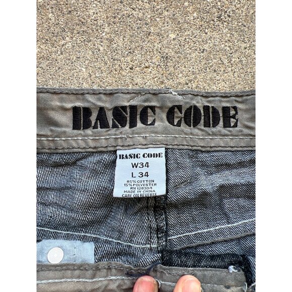 Vintage Basic Code Black Distressed Baggy Hip Hop Skater Jeans W34 J3 - Picture 4 of 7